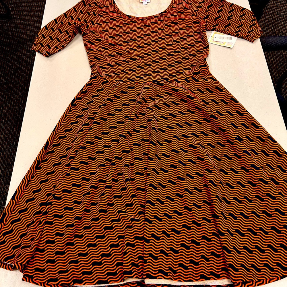 LuLaRoe orange and navy Nicole Dress XL